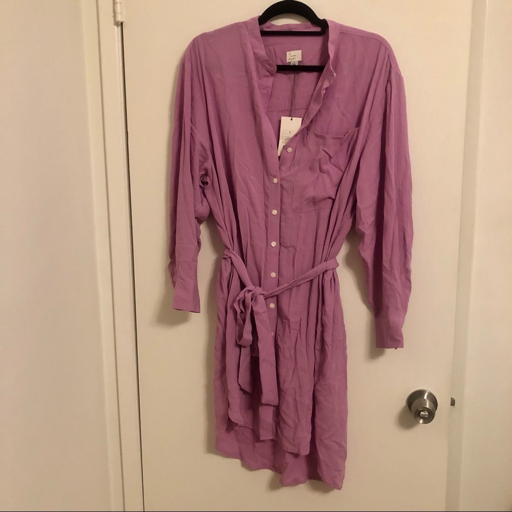 A New Day Long Sleeve Lilac Button Down T-Shirt Dress